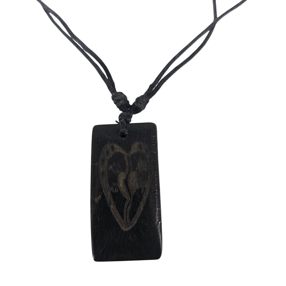 Carved Heart Black Pendant Cord Necklace Tribal Love Token